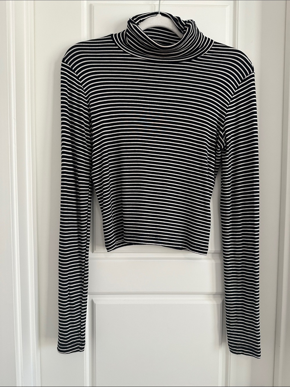 Zara Black & White Striped Long Sleeve Turtleneck Tee